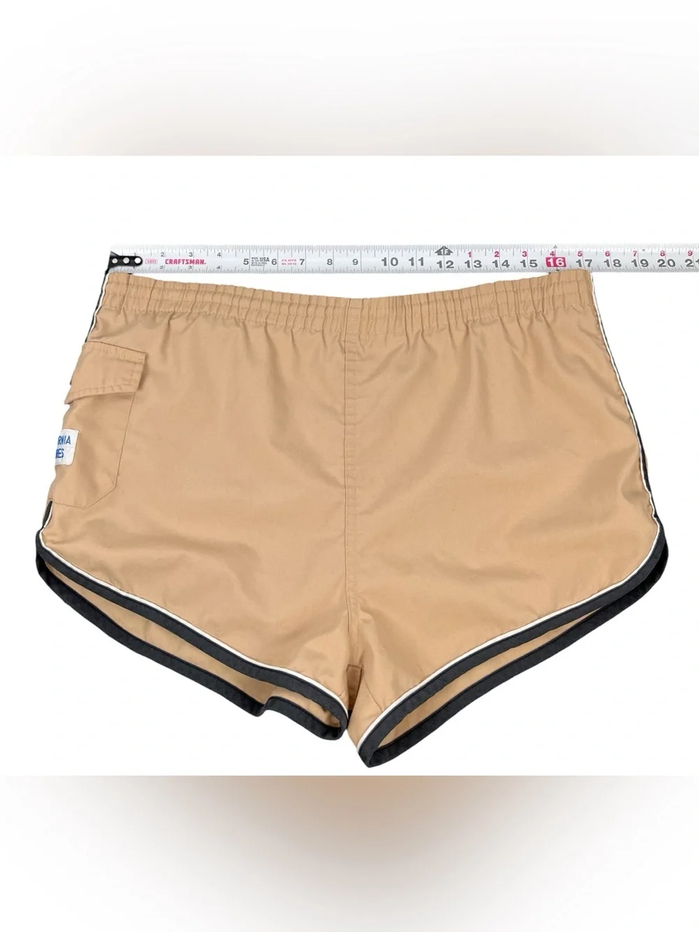 Vintage 70s/80s Men’s California Shores Tan Swim Trunks Shorts 2” Inseam Size M